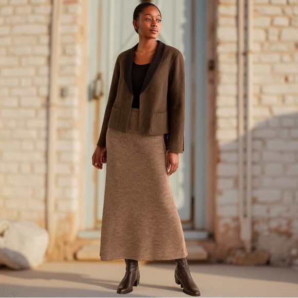 Peruvian Connection Alpaca Blazer Sweater Jacket Womens US 8 Brown Herringbone - Picture 1 of 16